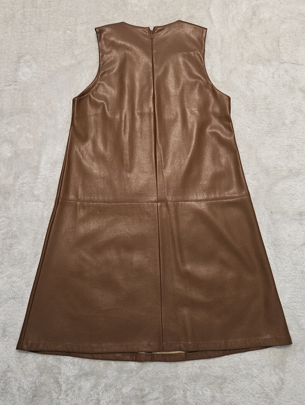 Calvin Klein Brown Faux Leather Shift Dress Size 2 Minimalist Quiet Luxury - Picture 8 of 9